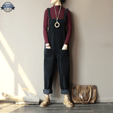 Salopette Noire Velours Côtelé avec Poche